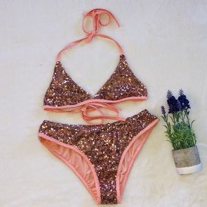 Rose gold sequin swimsuit